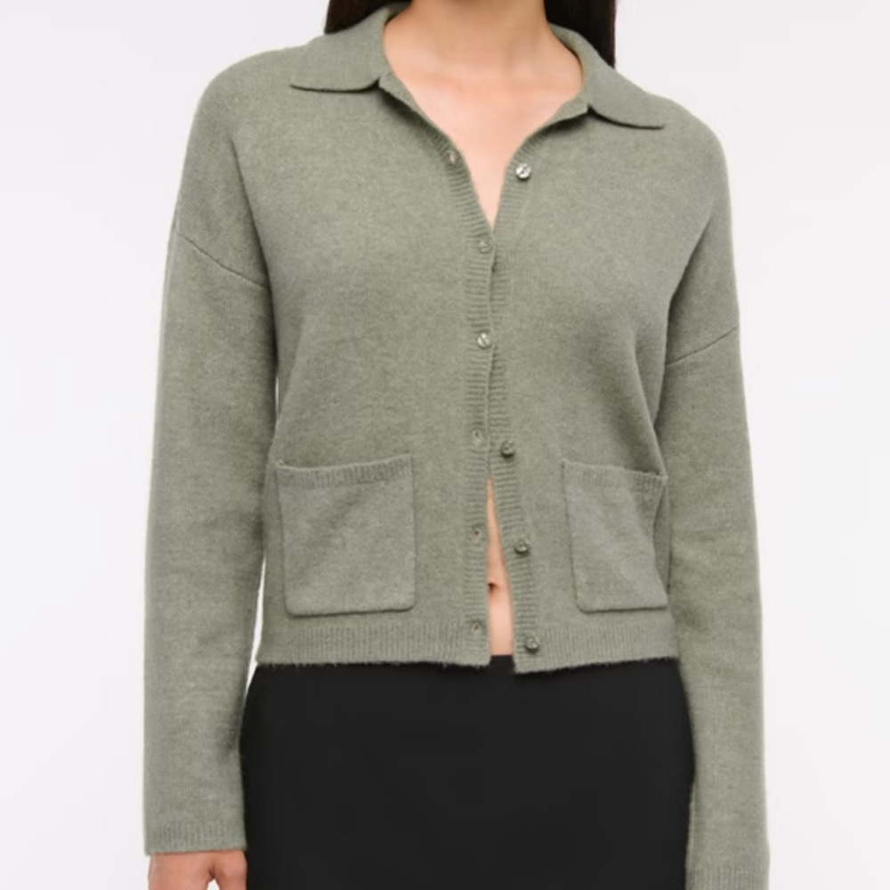 Abercrombie & Fitch Olive Green Button-Front Cardigan